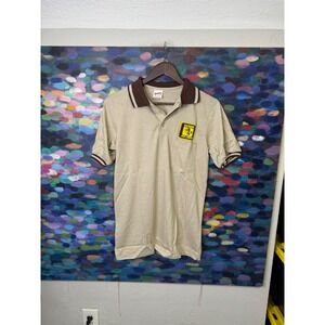 Vintage Ozark Air Lines Polo Shirt Mens Medium Tan Brown Logo Work Uniform